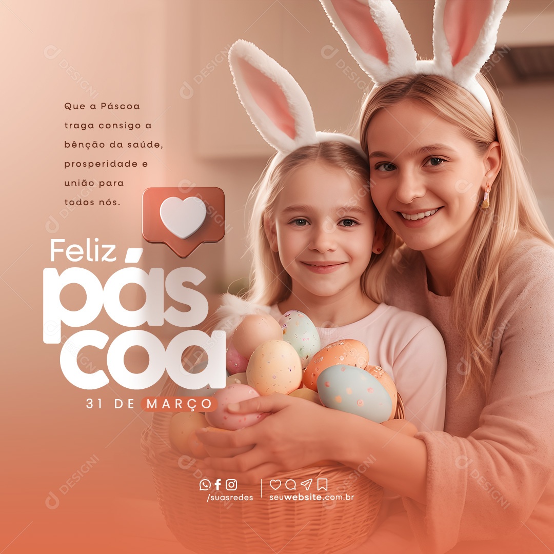 Páscoa 31 de Março Traga Consigo a Bênção da Saúde Prosperidade Social Media PSD Editável