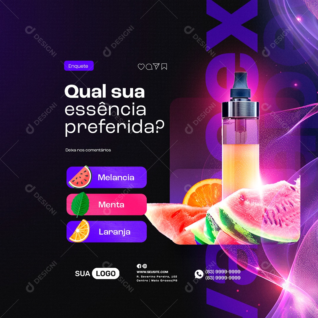 Tabacaria Qual sua Essência Preferida Melancia Menta Laranja Social Media PSD Editável