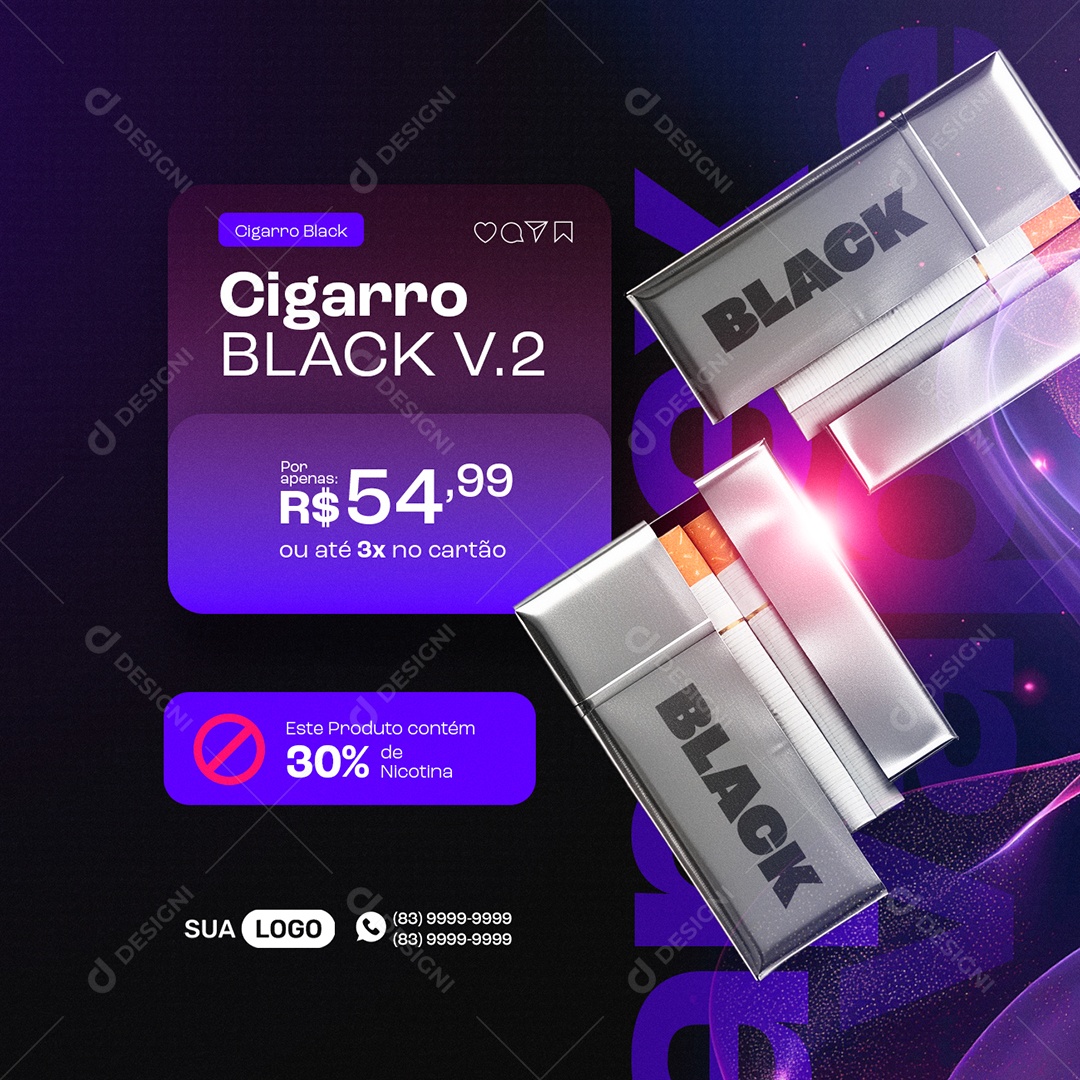 Tabacaria Cigarro Black Social Media PSD Editável