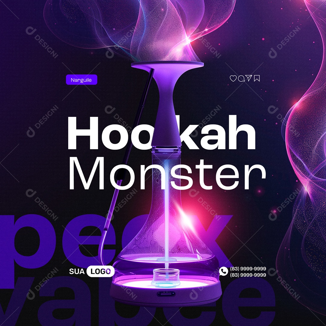 Tabacaria Narguilé Hookah Monster Social Media PSD Editável