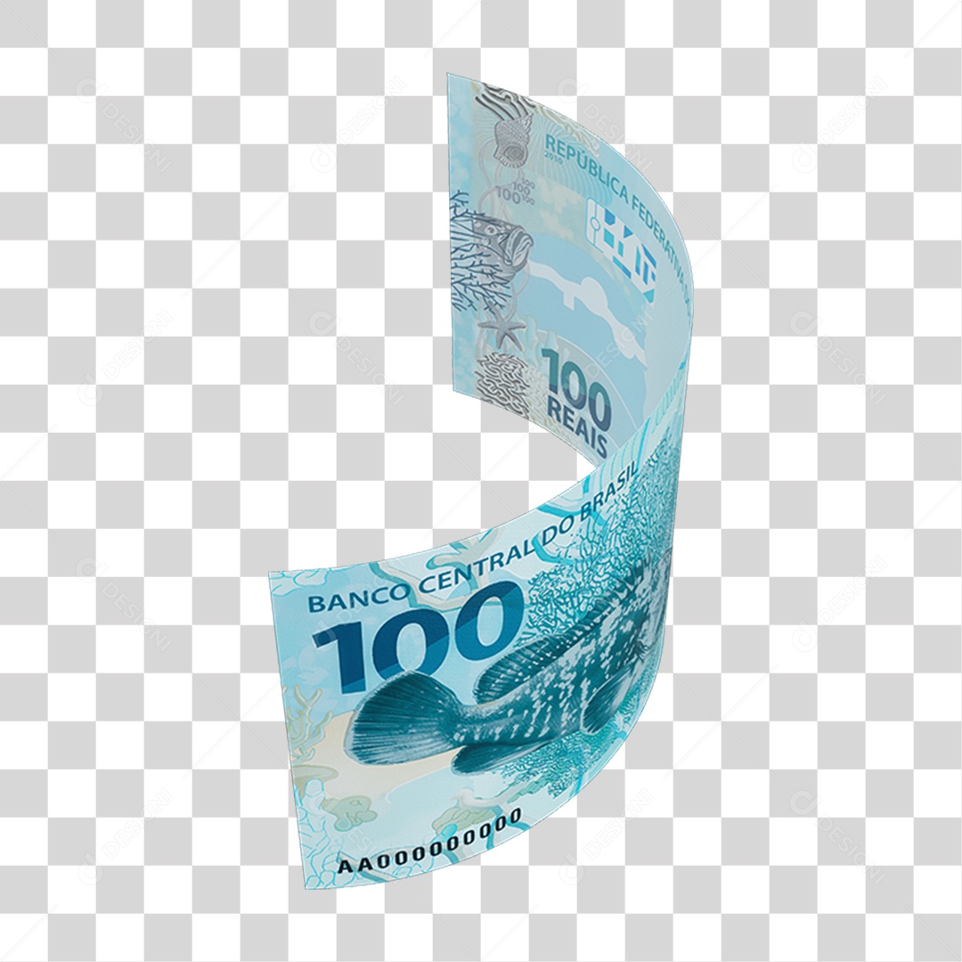 Cédula Nota Dinheiro de 100 Reais Real Brasileiro PNG Transparente