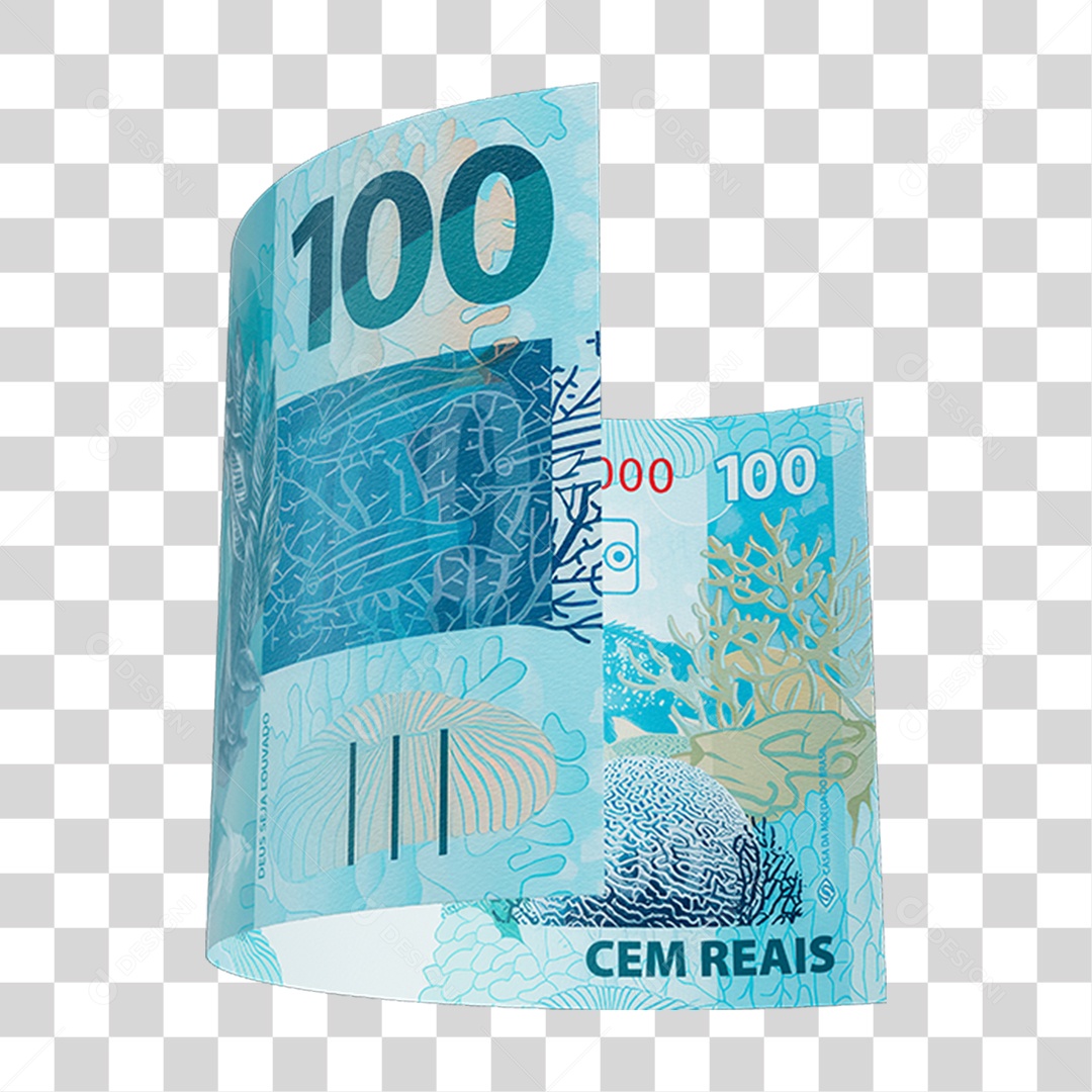 Cédula Nota Dinheiro de 100 Reais Real Brasileiro PNG Transparente