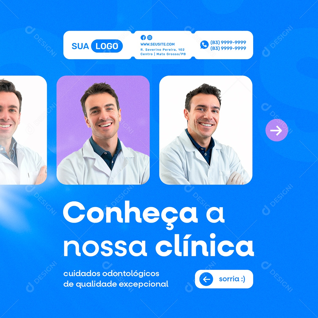 Dentista Conheça a Nossa Clínica Social Media PSD Editável
