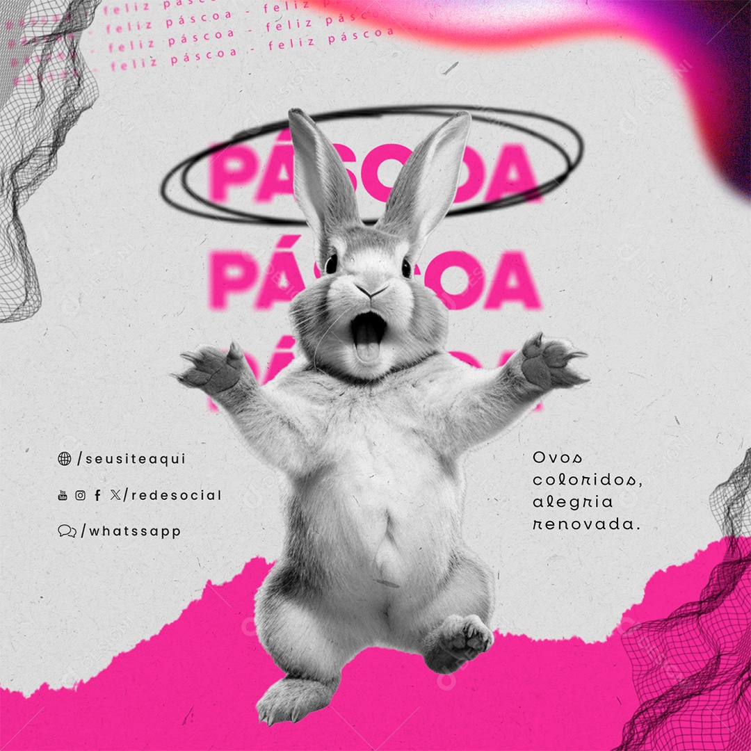 Páscoa Ovos Coloridos Alegria Renovada Social Media PSD Editável