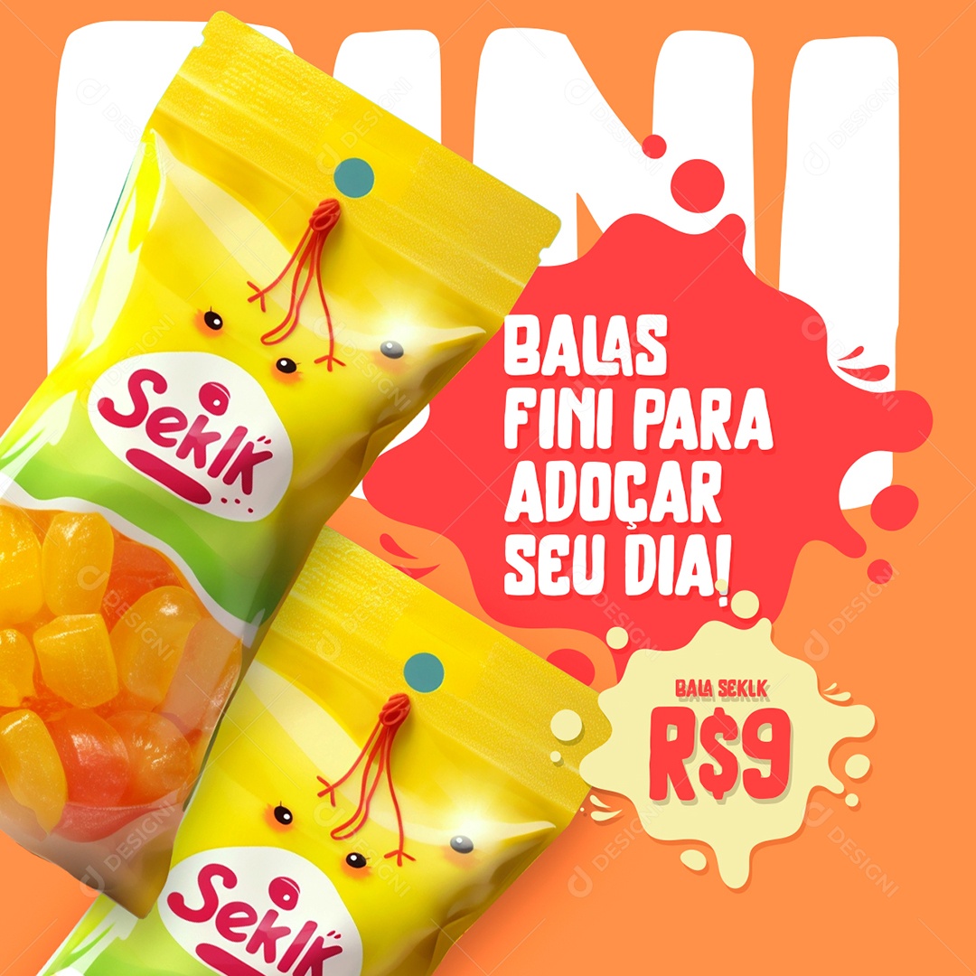 Doces Balas Fini Seklk para Adoçar seu Dia Social Media PSD Editável