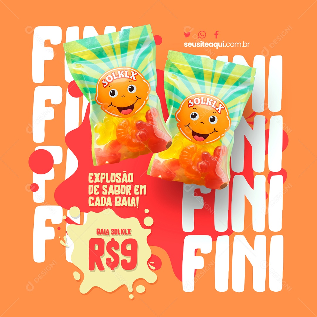 Doces Bala Solklx Fini Explosão de Sabor em Cada Bala Social Media PSD Editável