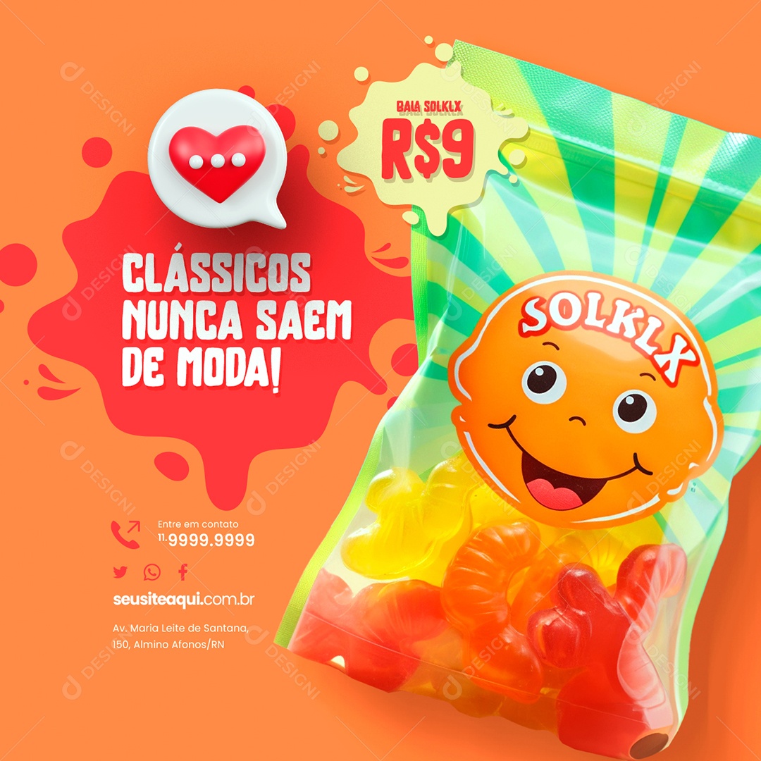 Doces Bala Solklx Clássicos nunca Saem de Moda Social Media PSD Editável