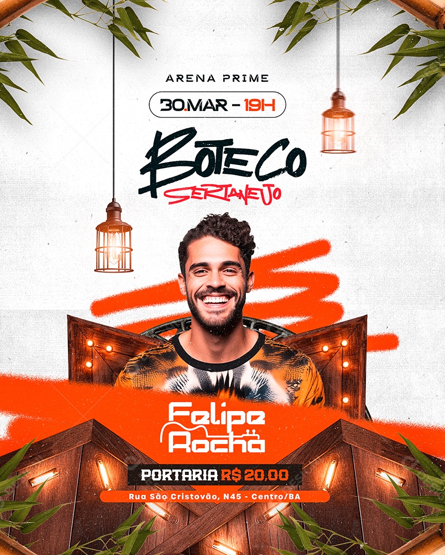 Flyer Arena Prime Boteco Sertanejo Felipe Rocha Social Media PSD Editável