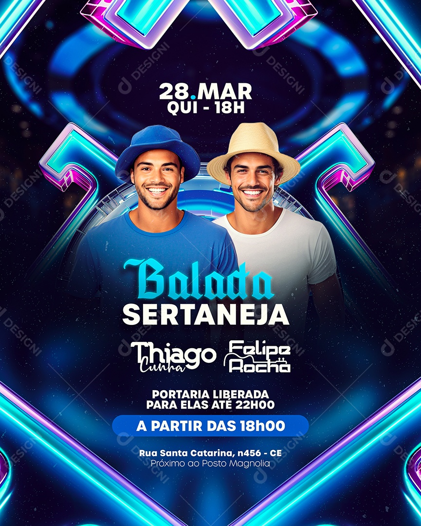 Flyer Balada Sertaneja Thiago Cunha Felipe Rocha Social Media PSD Editável