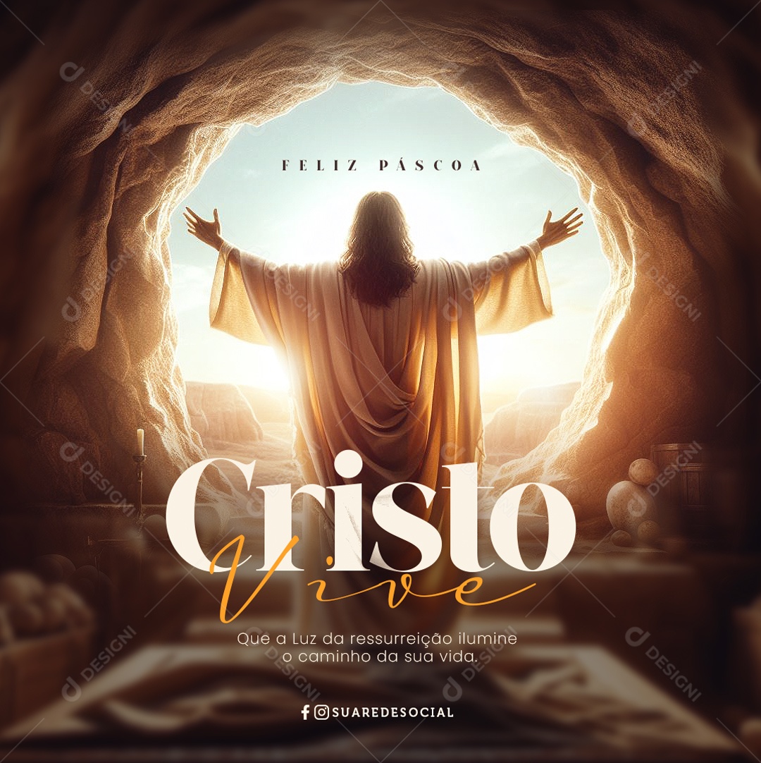 Páscoa 31 de Março Cristo Vive Social Media PSD Editável