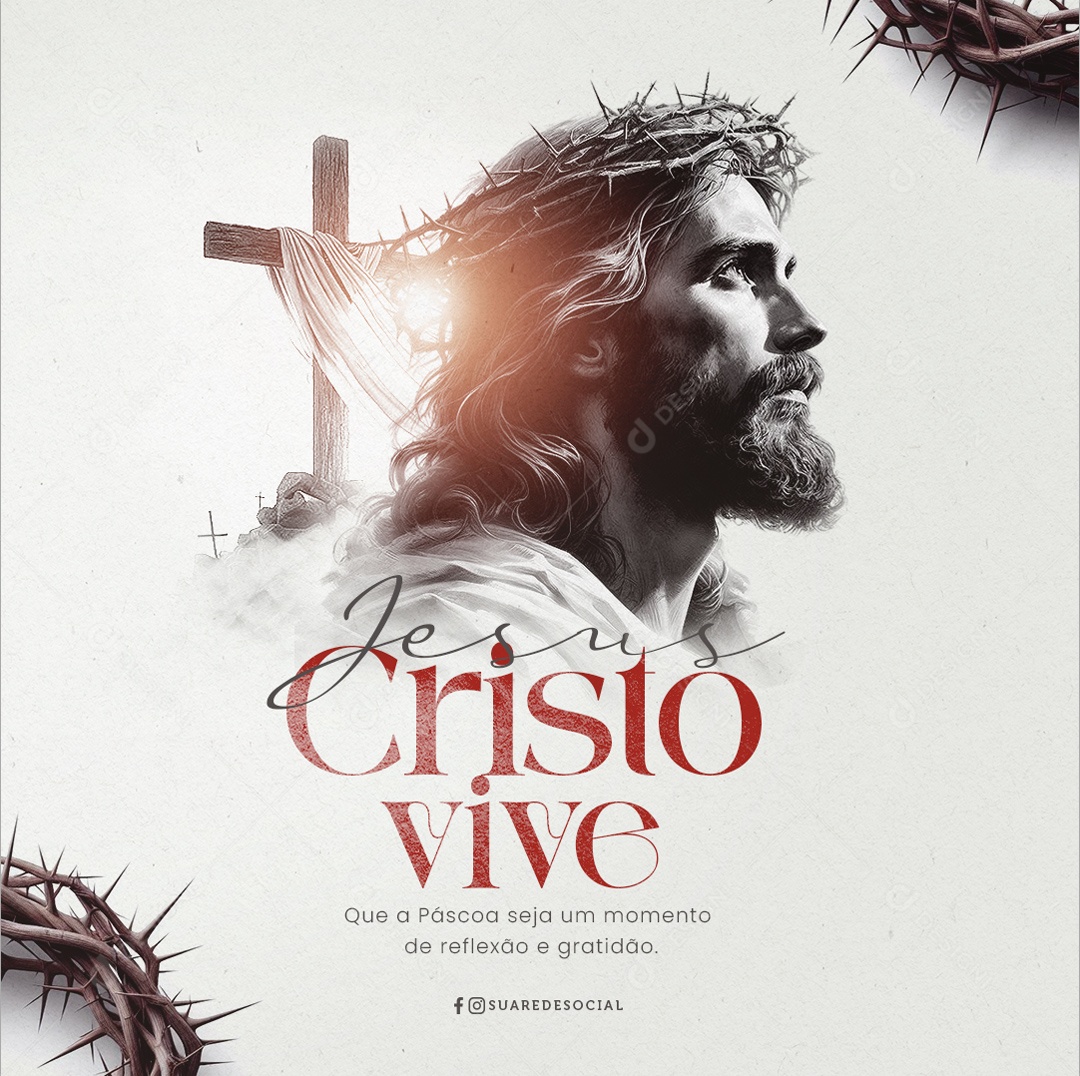 Páscoa 31 de Março Jesus Cristo Vive Social Media PSD Editável