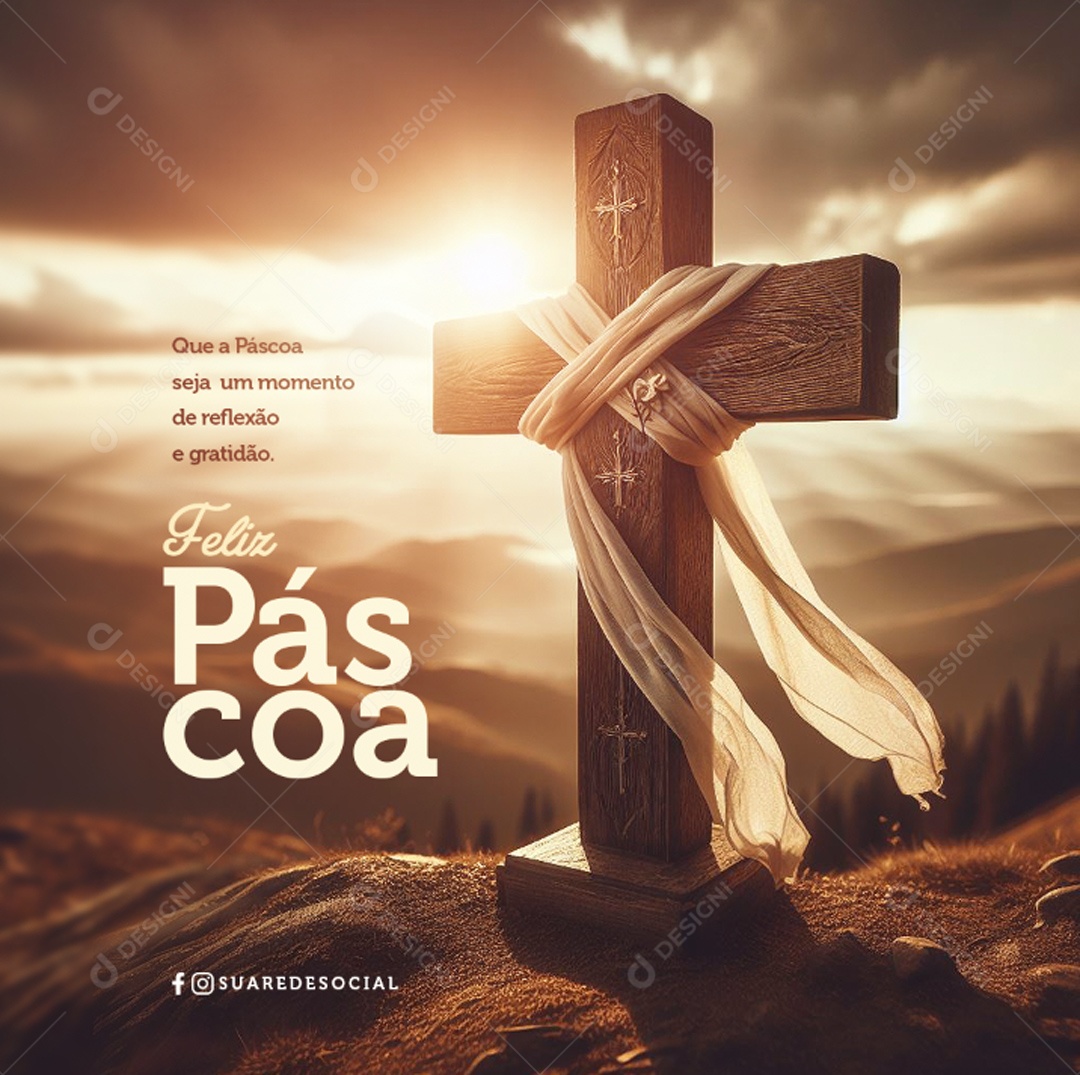 Feliz Páscoa 31 de Março Seja um Momento de Reflexão e Gratidão Social Media PSD Editável