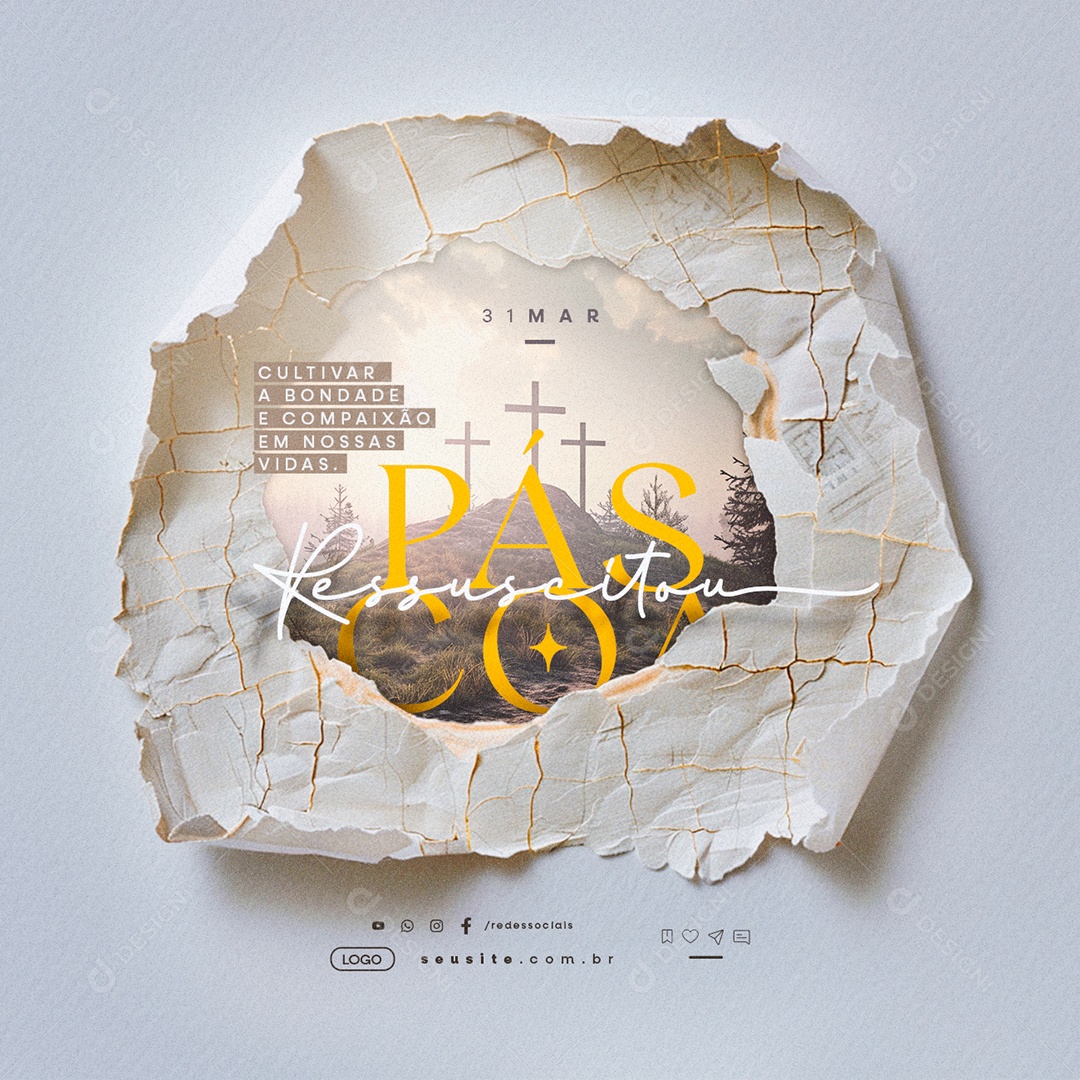 Feliz Páscoa 31 de Março Cultivar a Bondade e Compaixão Social Media PSD Editável