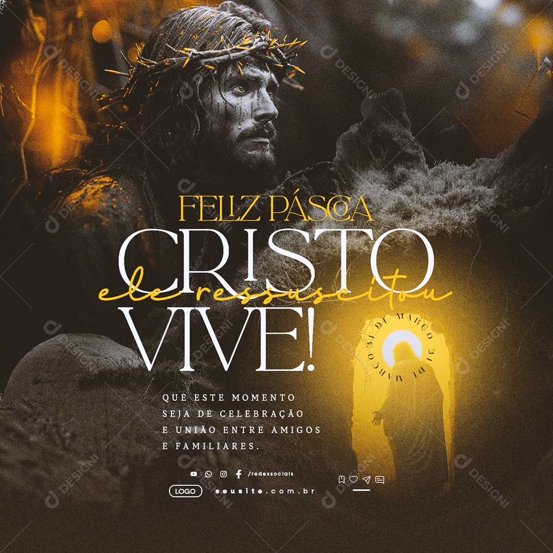 Feliz Páscoa Cristo Vive ele Ressuscitou Social Media PSD Editável