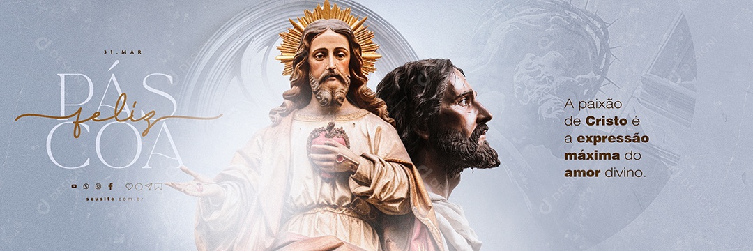Carrossel Feliz Páscoa 31 de Março A Paixão de Cristo Social Media PSD Editável