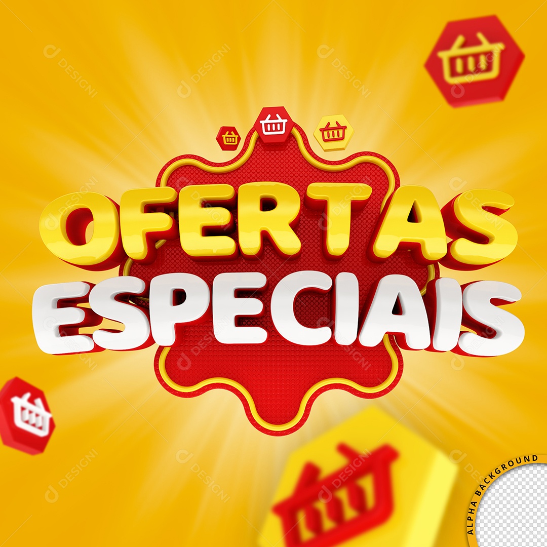 Ofertas Especias Selo 3D Amarelo Branco para Composição PSD
