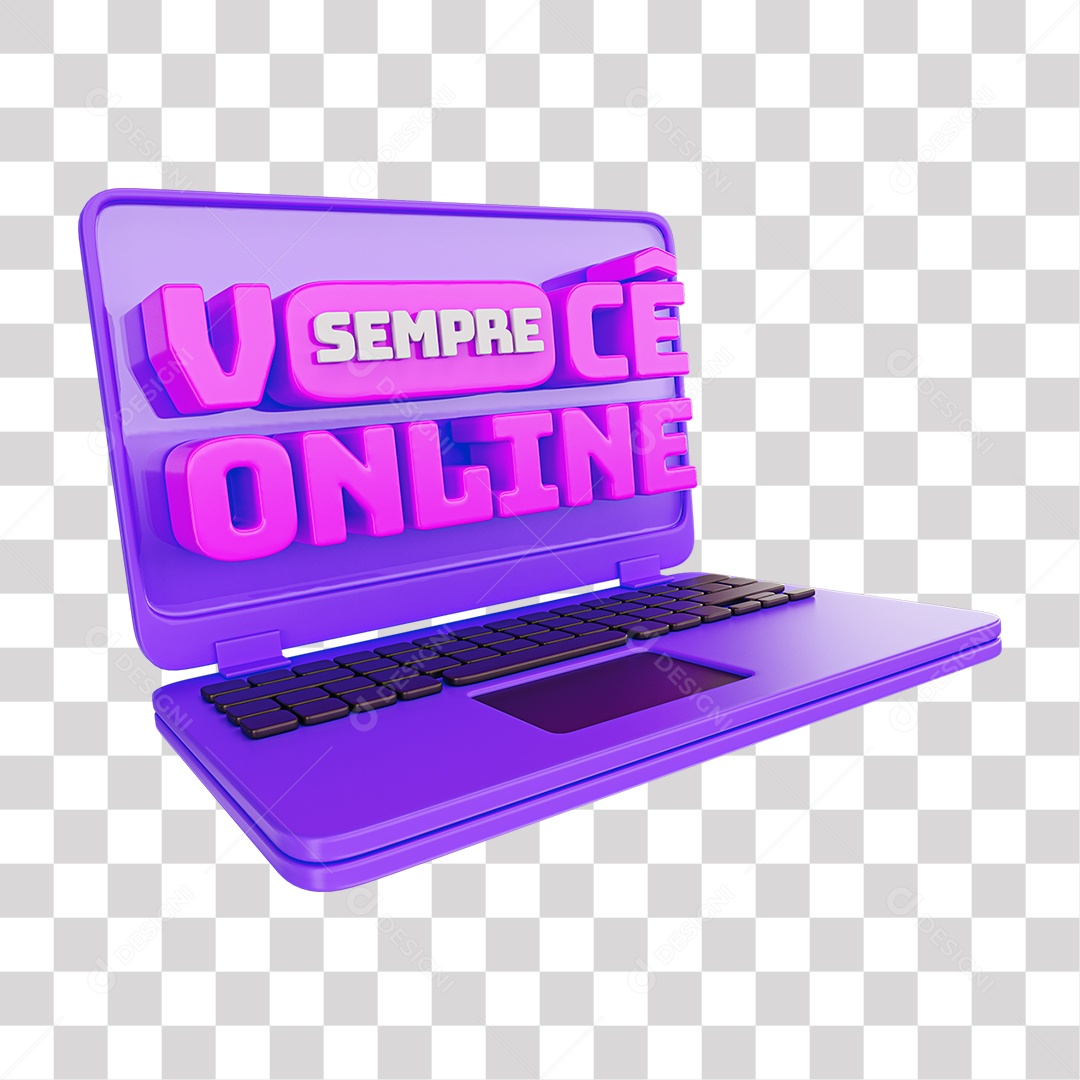 Você Sempre Online Selo 3D Roxo e Rosa para Composição PNG Transparente