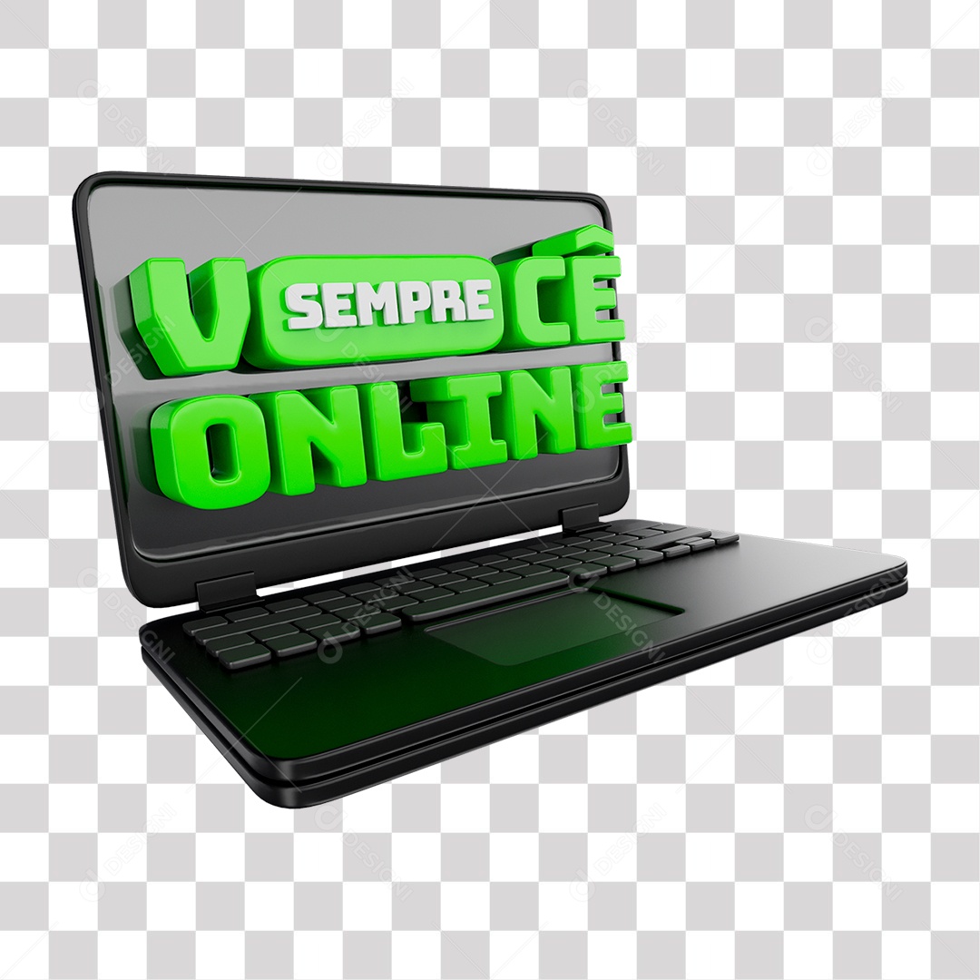 Você Sempre Online Selo 3D Verde e Branco para Composição PNG Transparente