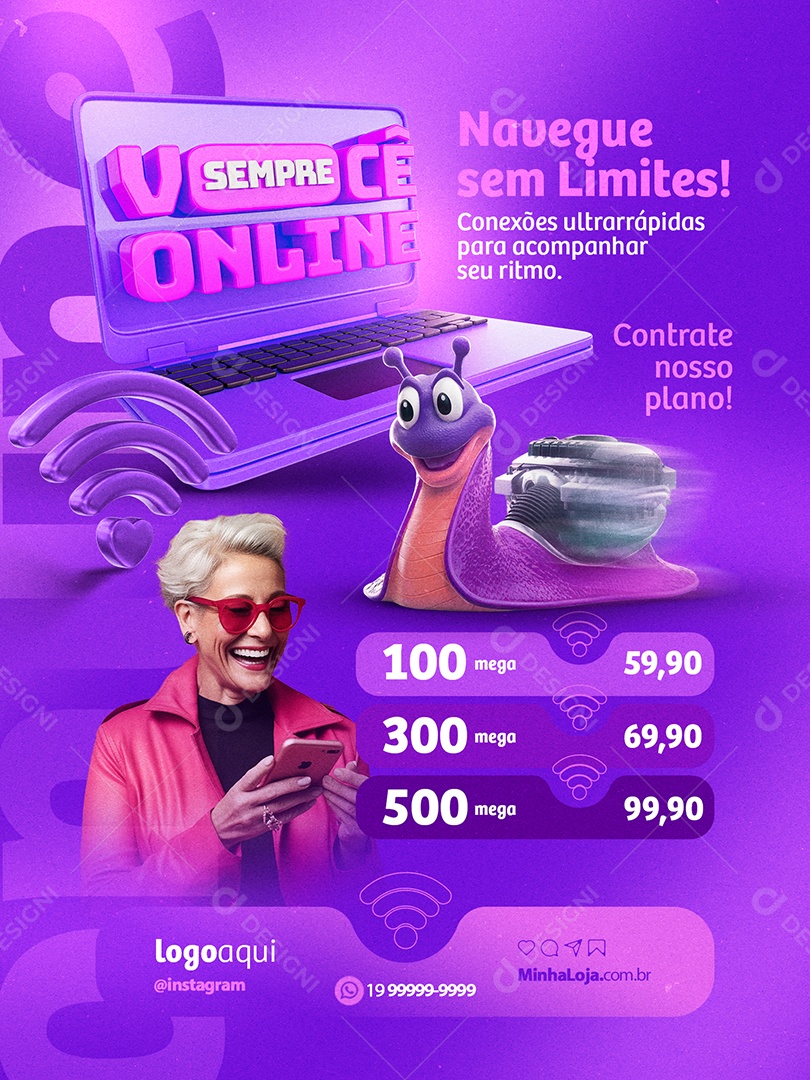 Você Sempre Online Encarte Navegue sem Limites Planos Social Media PSD Editável