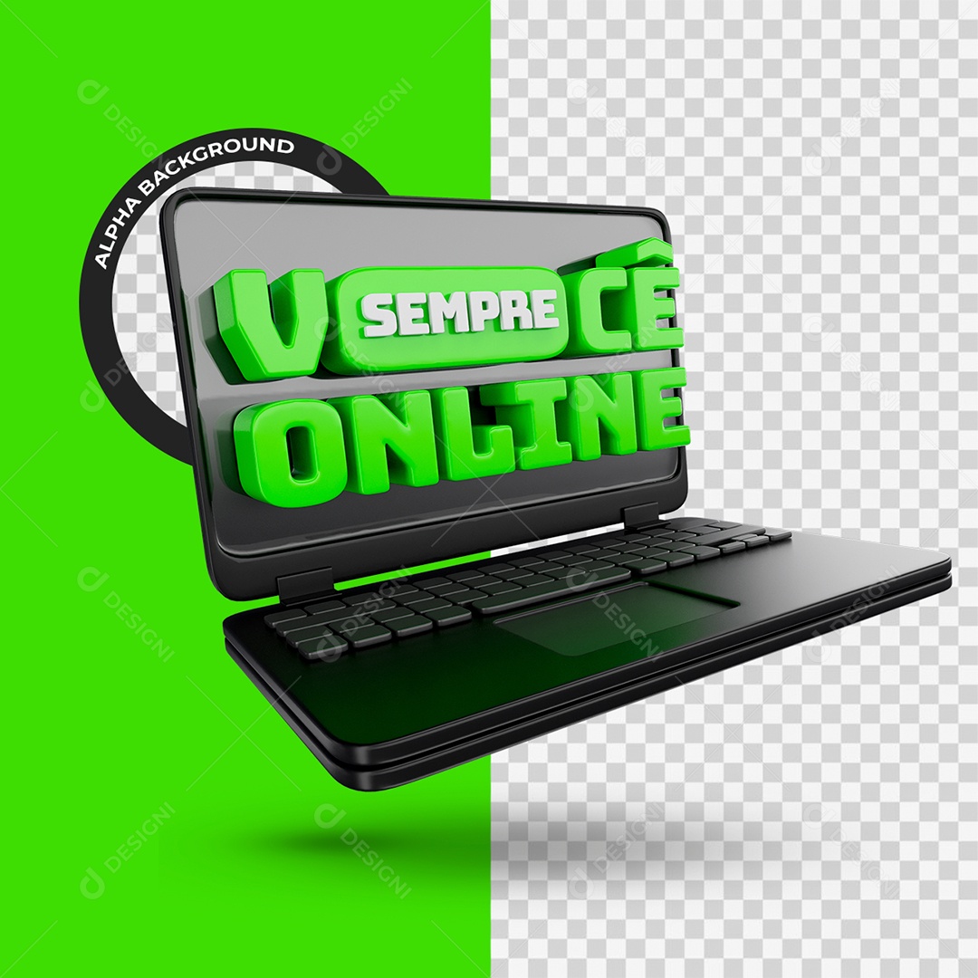 Você Sempre Online Selo 3D Verde e Branco para Composição PSD