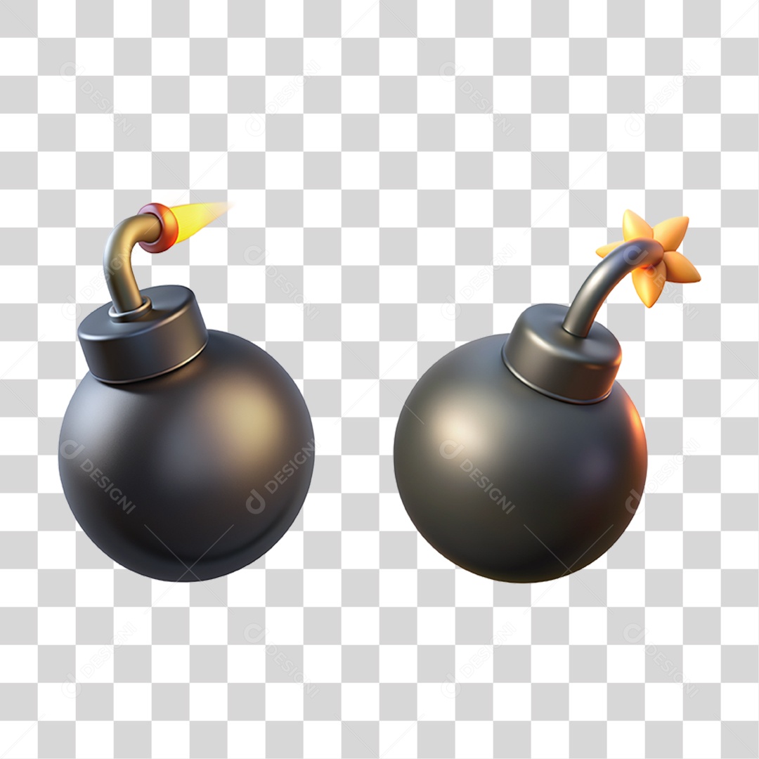 Elemento 3D Bomba Redonda com Pavio Aceso PNG Transparente