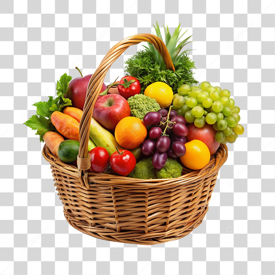 Cesta de Frutas Verduras e Legumes PNG Transparente