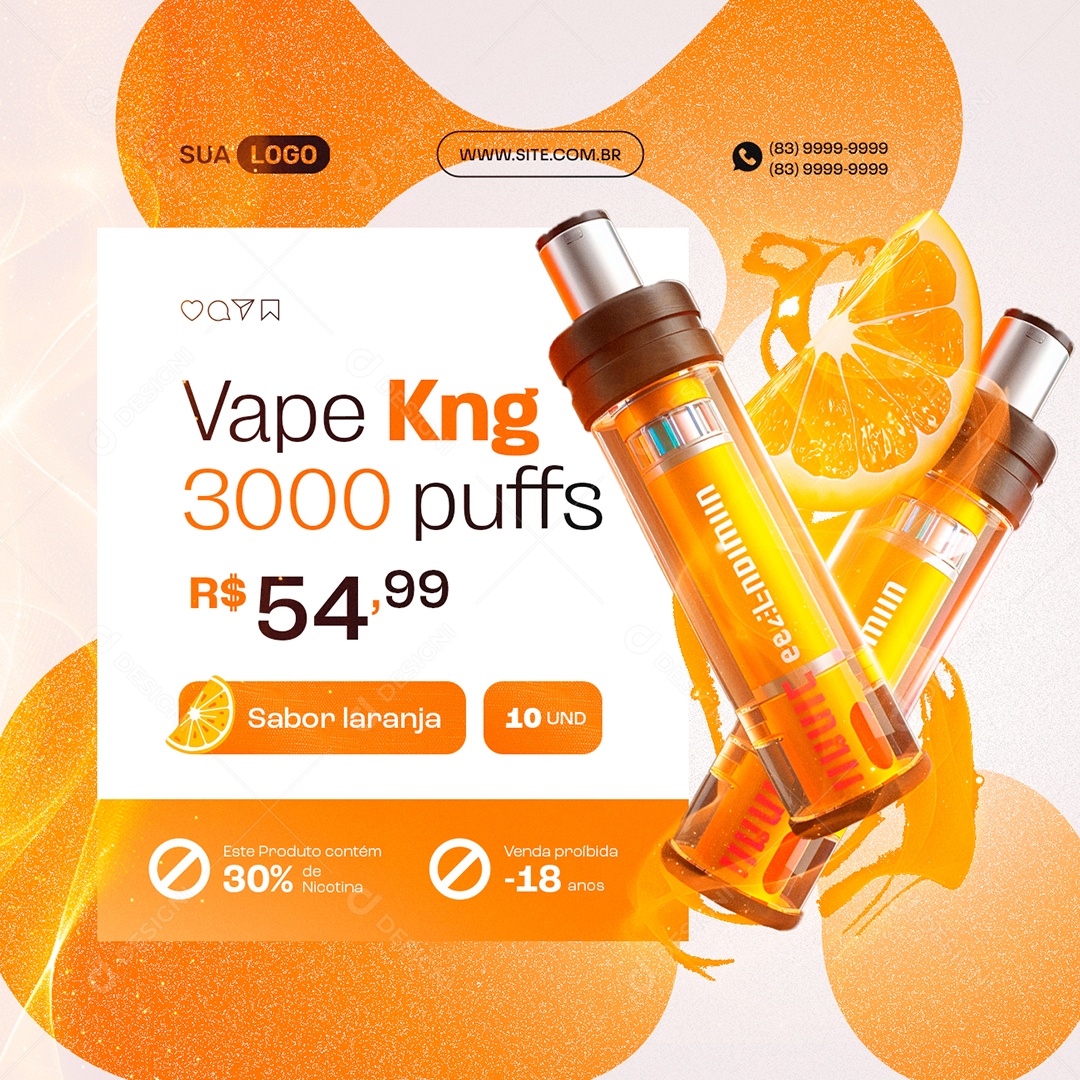 Vape Kng 3000 Puffs Sabor Laranja Social Media PSD Editável