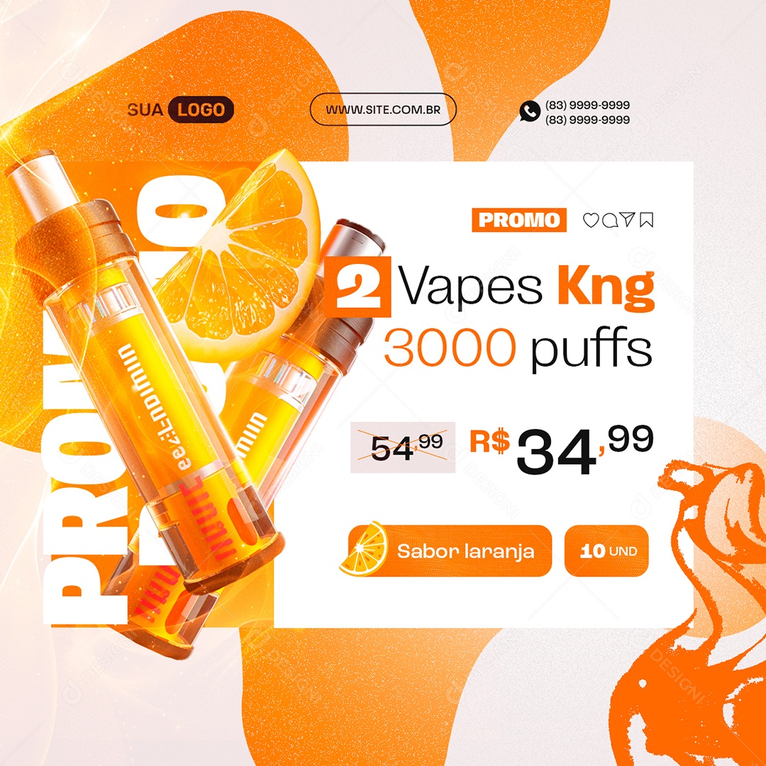 Vapes Kng 3000 Puffs Orange Flavor Promo Social Media PSD Editable