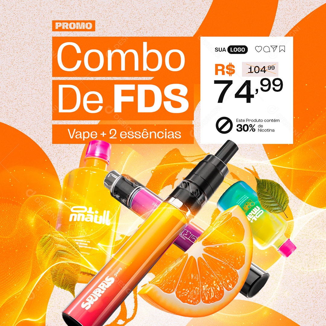 Vapes Combo de FDS Vape mais Duas Essências Social Media PSD Editável