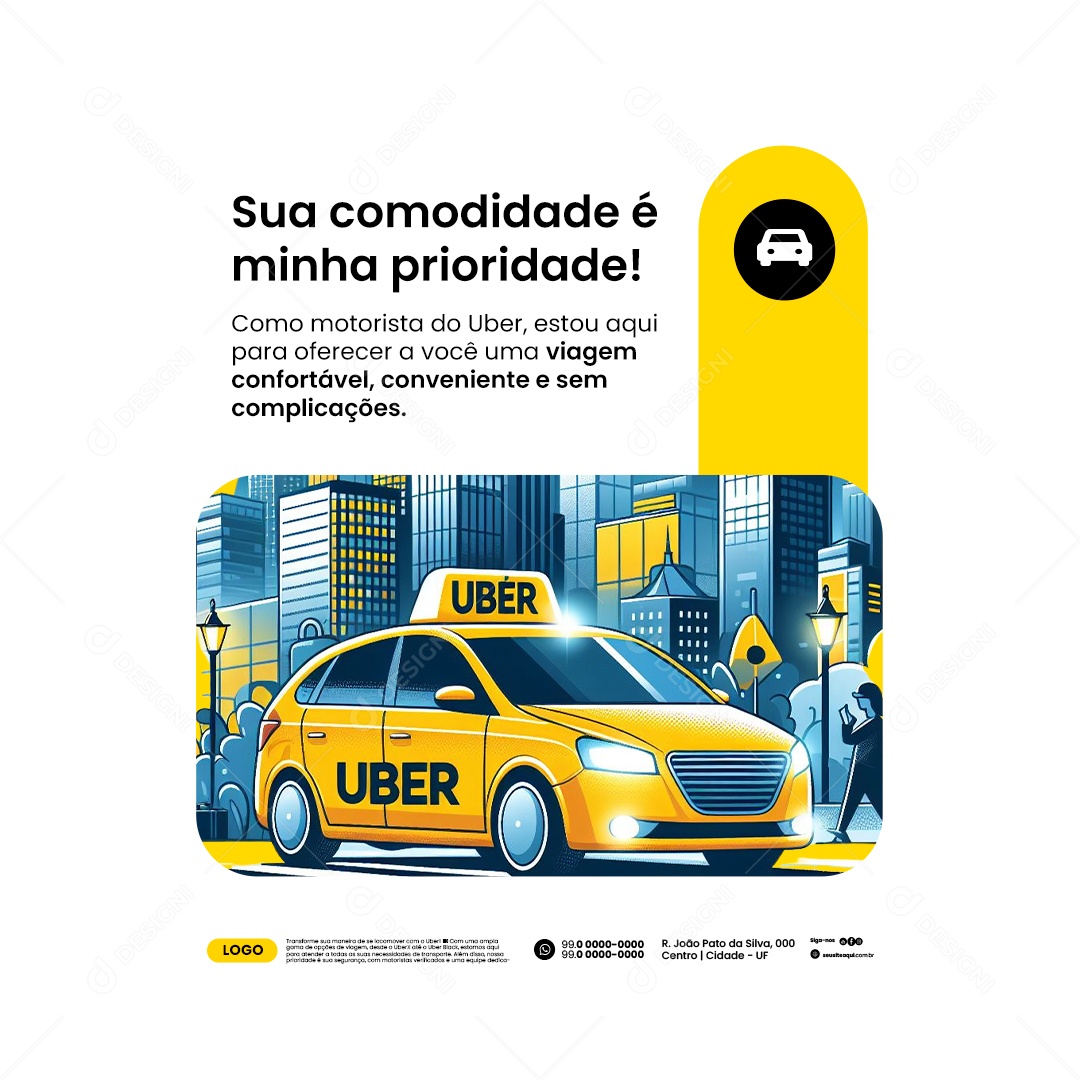 Uber Carro Confortável e Atendimento de Primeira Social Media PSD Editável
