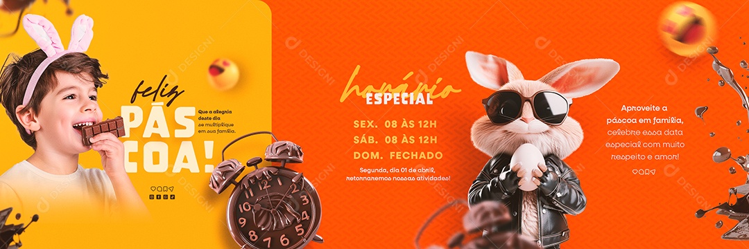 Carrossel Horário Especial Feliz Páscoa Social Media PSD Editável