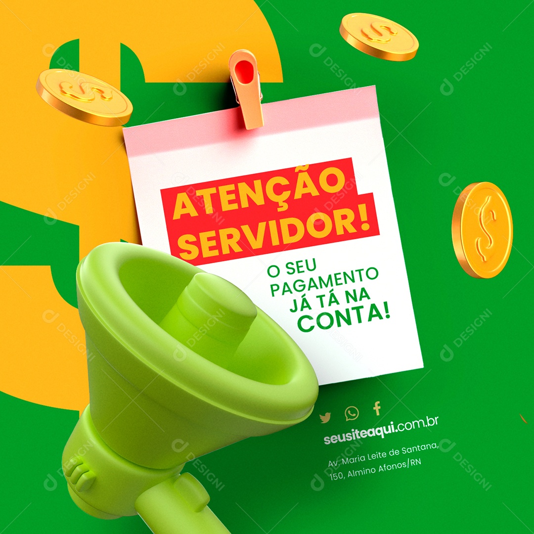 Prefeitura Pagamentos Atenção Servidor o Seu Pagamento Social Media PSD Editável