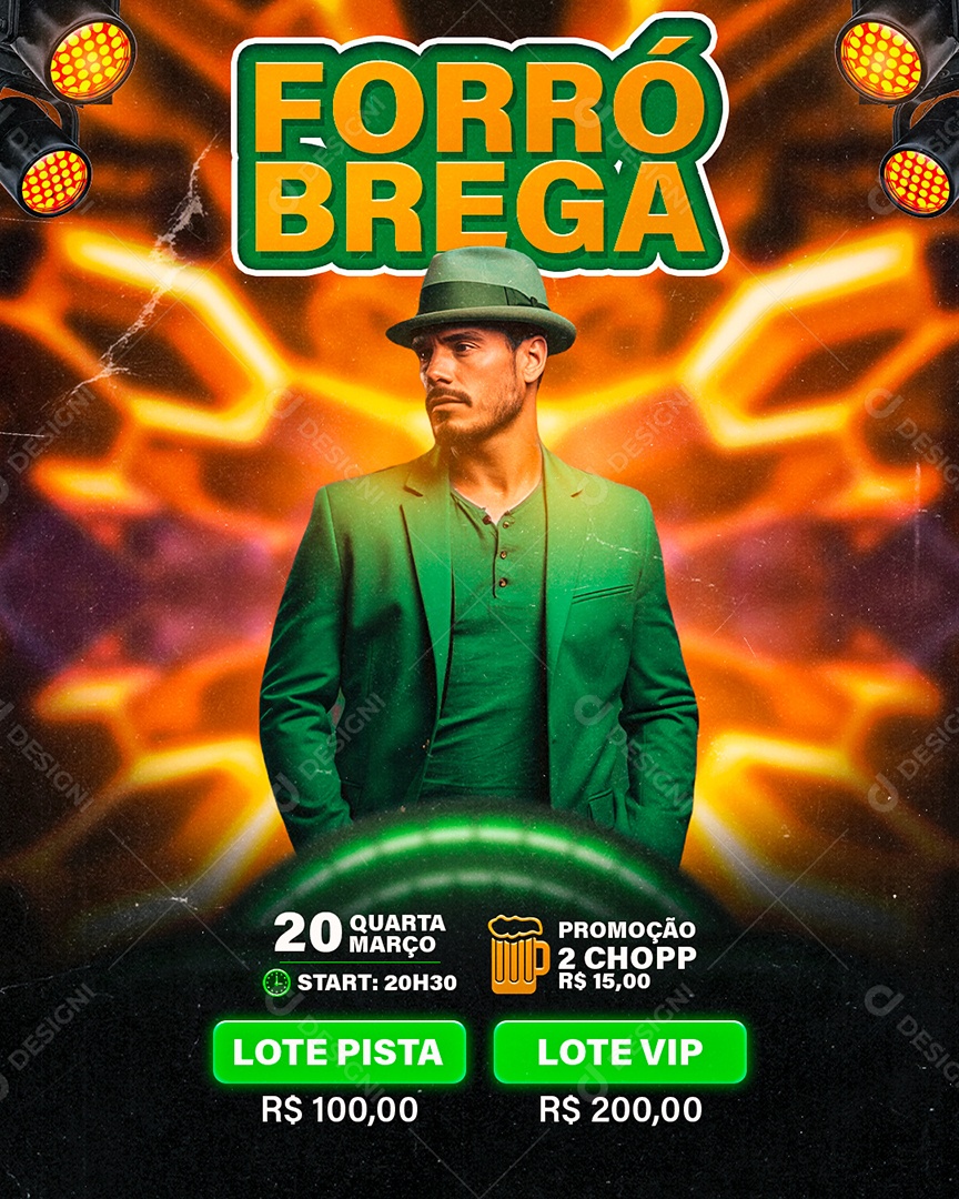 Flyer Forró Brega show Social Media PSD Editável