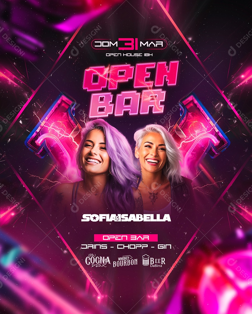 Flyer Open Bar Sofia e Isabella Social Media PSD Editável