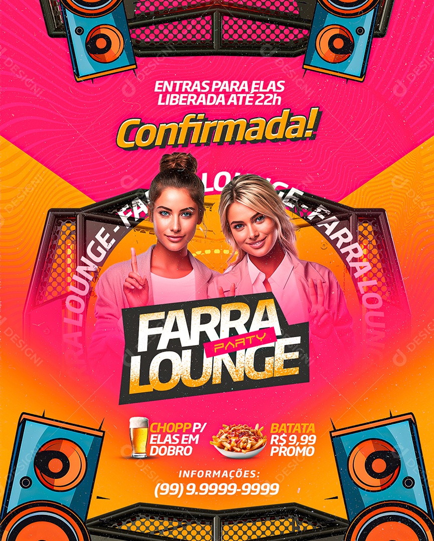 Flyer Farra Lounge Party Confirmada Social Media PSD Editável