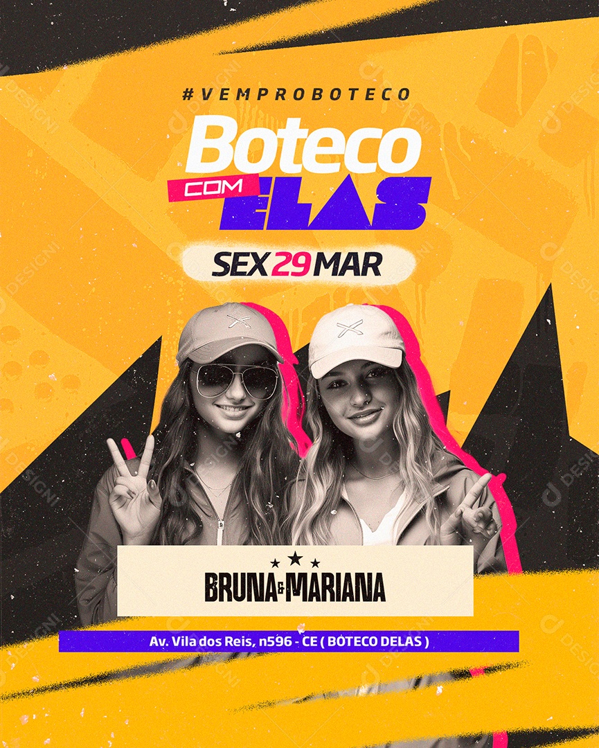 Flyer Boteco com Elas Bruna e Mariana Social Media PSD Editável