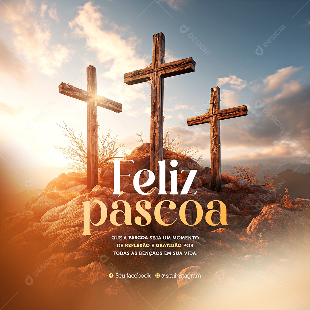 Feliz Páscoa 31 de Março Seja um Momento de Reflexão e Gratidão Social Media PSD Editável