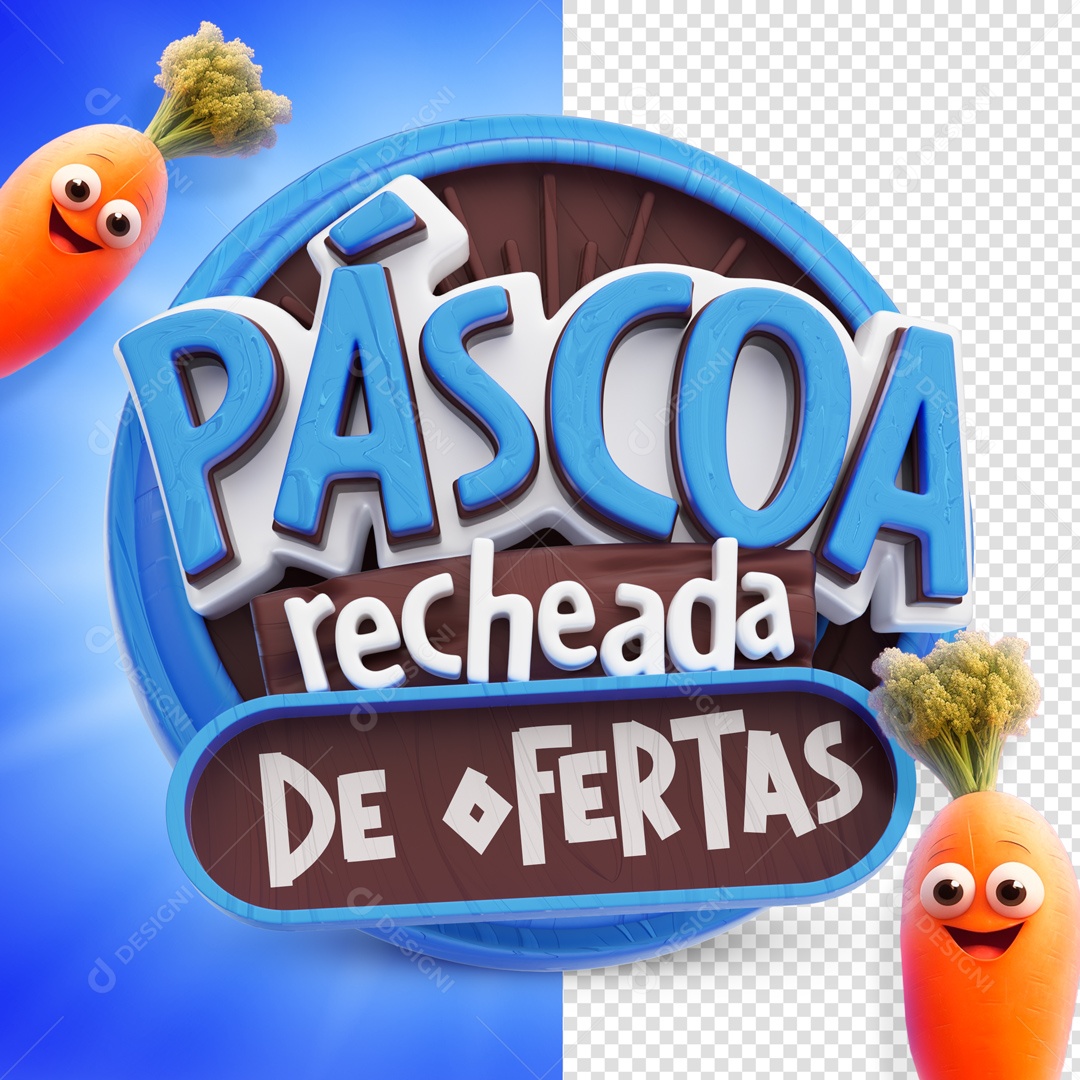 Páscoa Recheada de Ofertas Selo 3D Azul para Composição PSD