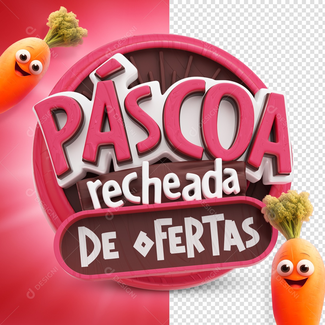 Páscoa Recheada de Ofertas Selo 3D Rosa para Composição PSD