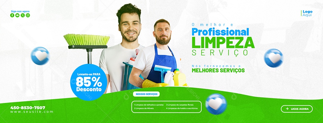 Banner Serviços Gerais O Melhor e Profissional Levante se Para 85% Desconto Social Media PSD Editável