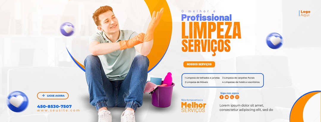 Banner Serviços Gerais O Melhor e Profissional Limpeza Serviços Social Media PSD Editável