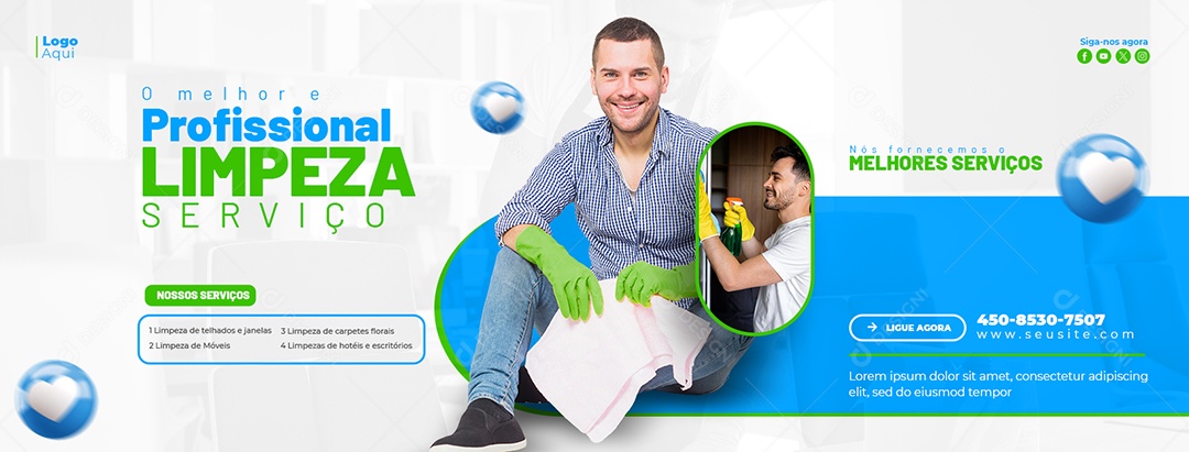 Banner Social Media Serviços Gerais O Melhor e Profissional Limpeza Serviços PSD Editável