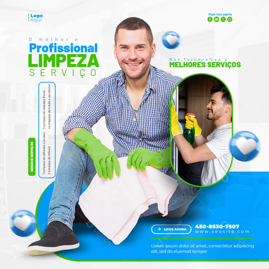 Social Media Serviços Gerais O Melhor e Profissional Limpeza Serviços PSD Editável