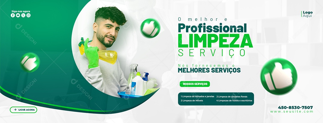 Banner Serviços Gerais O Melhor e Profissional Limpeza Serviço Social Media PSD Editável