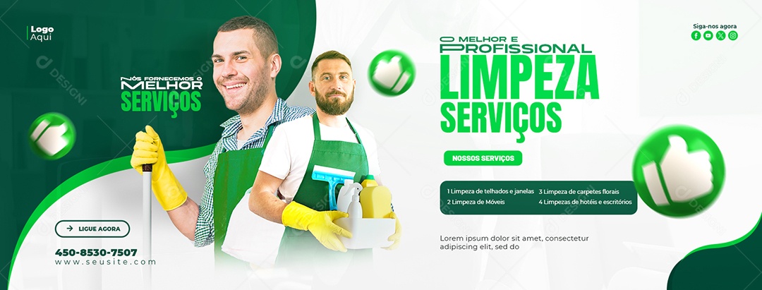 Banner Serviços Gerais Limpeza de Telhados Janelas Móveis e Carpetes Social Media PSD Editável
