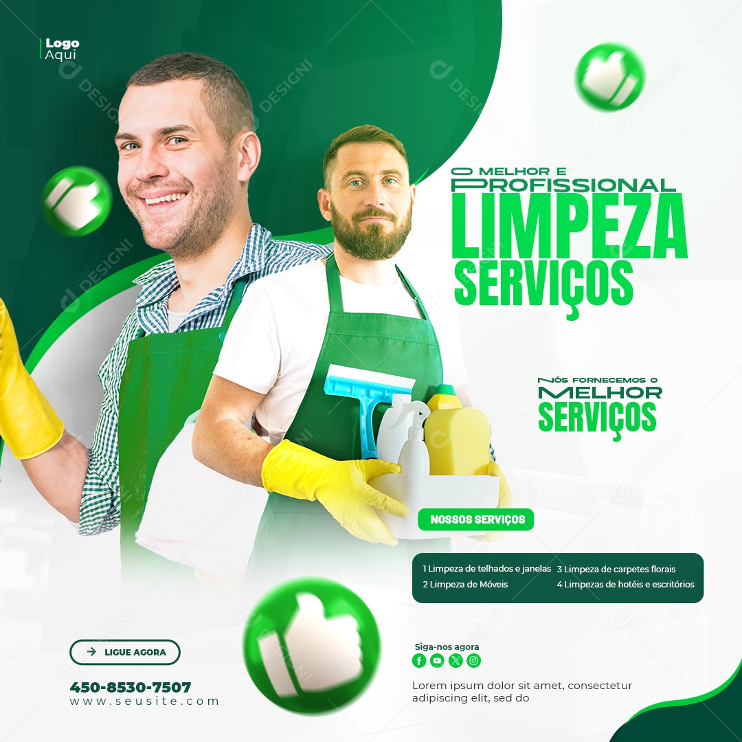 Serviços Gerais Limpeza de Telhados Janelas Móveis e Carpetes Social Media PSD Editável
