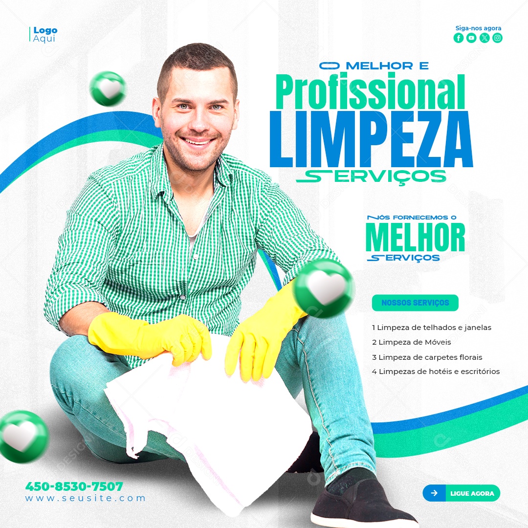 Limpeza de Escritório Janelas Telhados Móveis Serviços Gerais Social Media PSD Editável