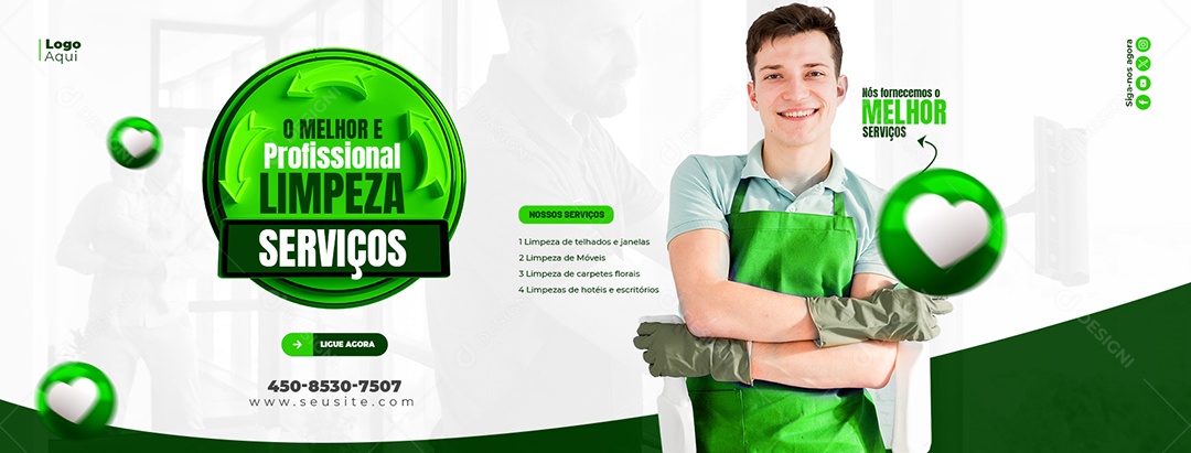 Banner O Melhor e Profissional Limpeza Serviços Gerais Social Media PSD Editável