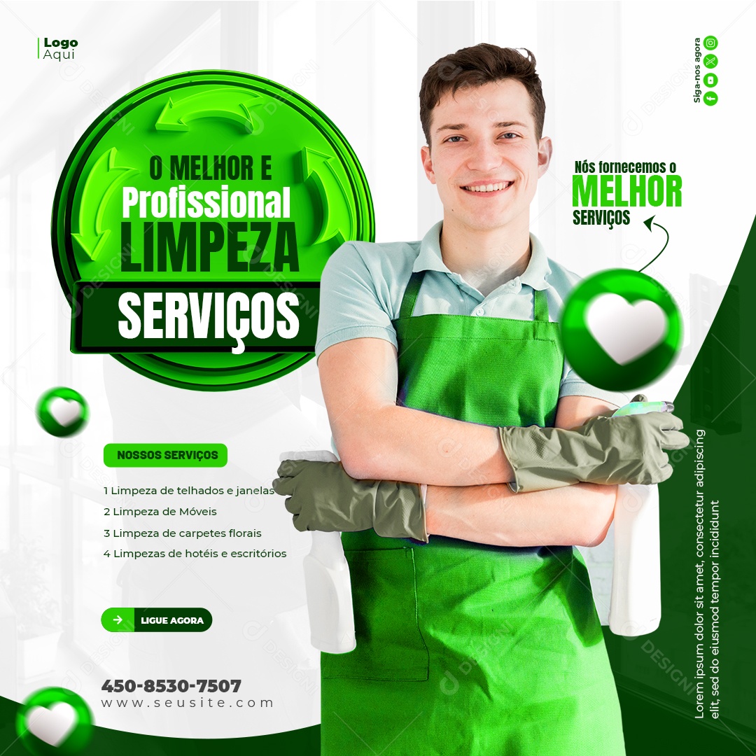 O Melhor e Profissional Limpeza Serviços Gerais Social Media PSD Editável