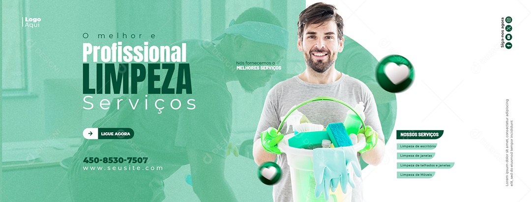 Banner Serviços Gerais Limpeza de Escritório Janelas Telhados e Móveis Social Media PSD Editável